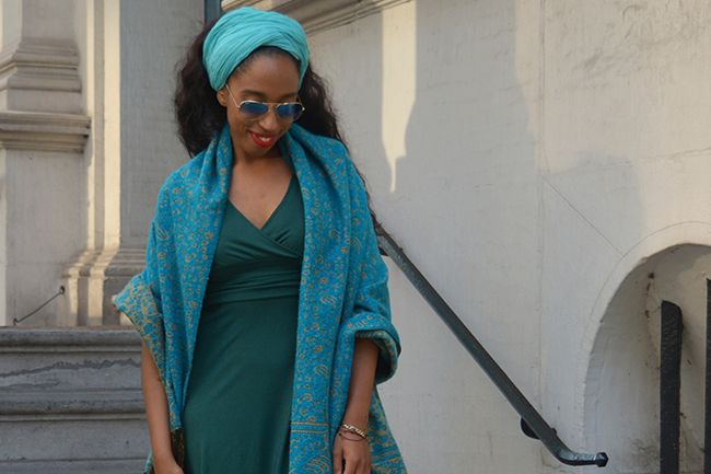 woman in teal headscarf Woman in Teal Headscarf