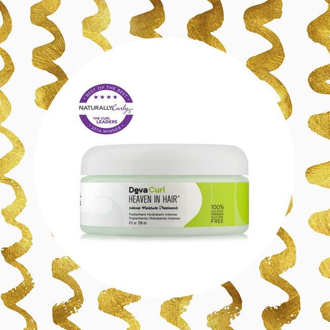 DevaCurl's Heaven in Hair product on a golden background