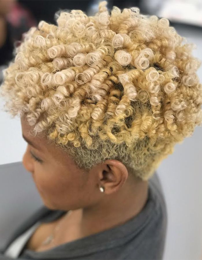 Woman with blonde curly hair