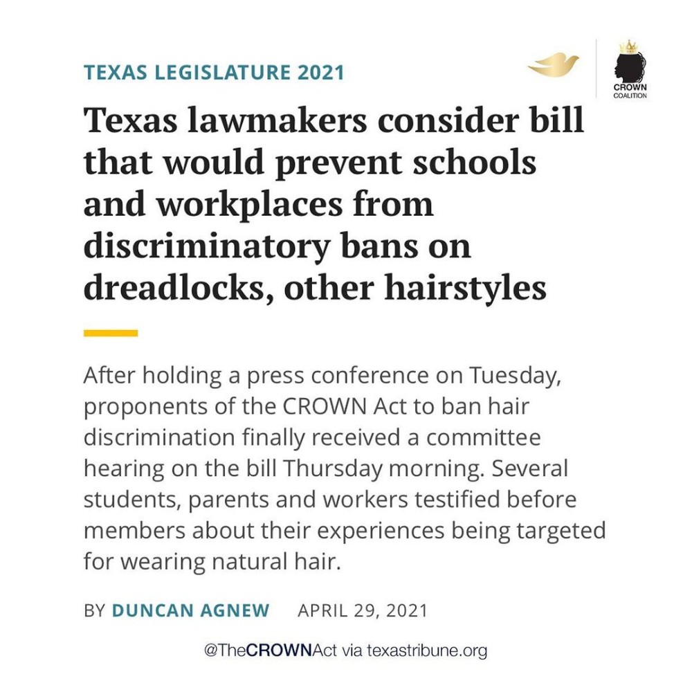 Official CROWN Act Campaign on Instagram “We are excited to see progress being made in Texas and hope to add them to the list of states who have made the #CROWNAct law Natural…”